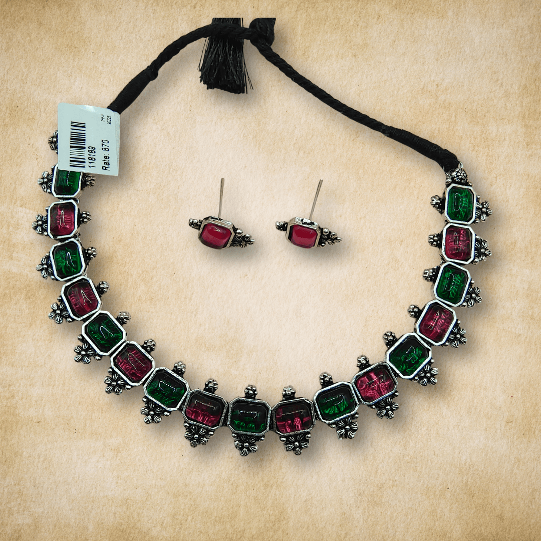 Green Pink Square Emerald Choker