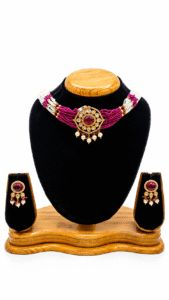 NECKLACE KUNDAN CHOKAR WITH HYDRO MALA - Image 2